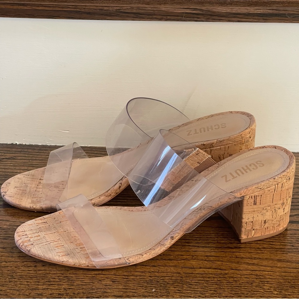 SCHUTZ Clear Cork Block Heel Sandals - Picture 2 of 5